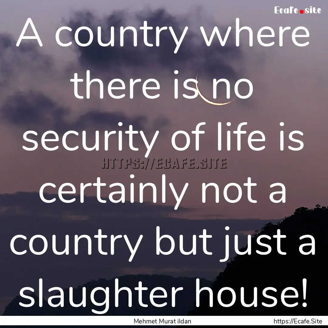 A country where there is no security of life.... : Quote by Mehmet Murat ildan