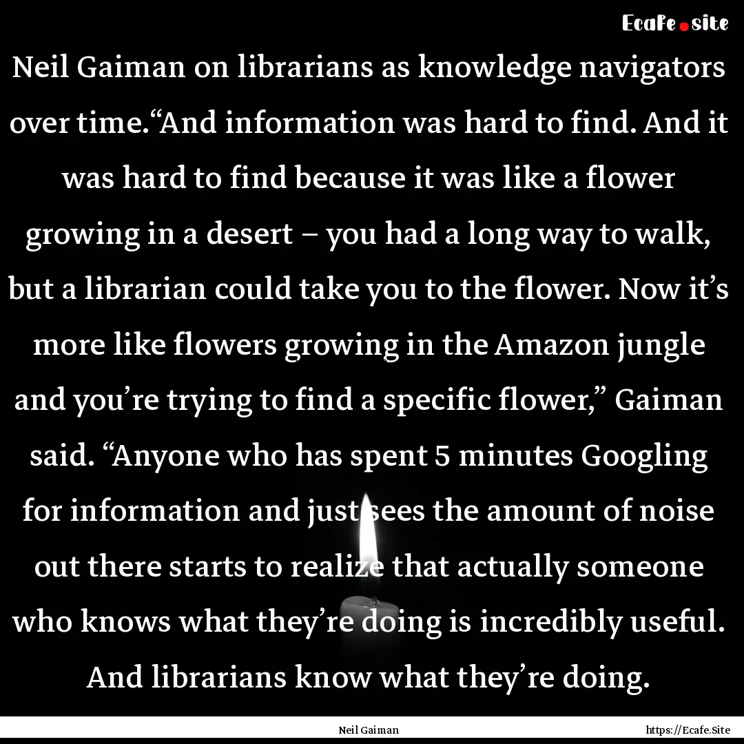 Neil Gaiman on librarians as knowledge navigators.... : Quote by Neil Gaiman