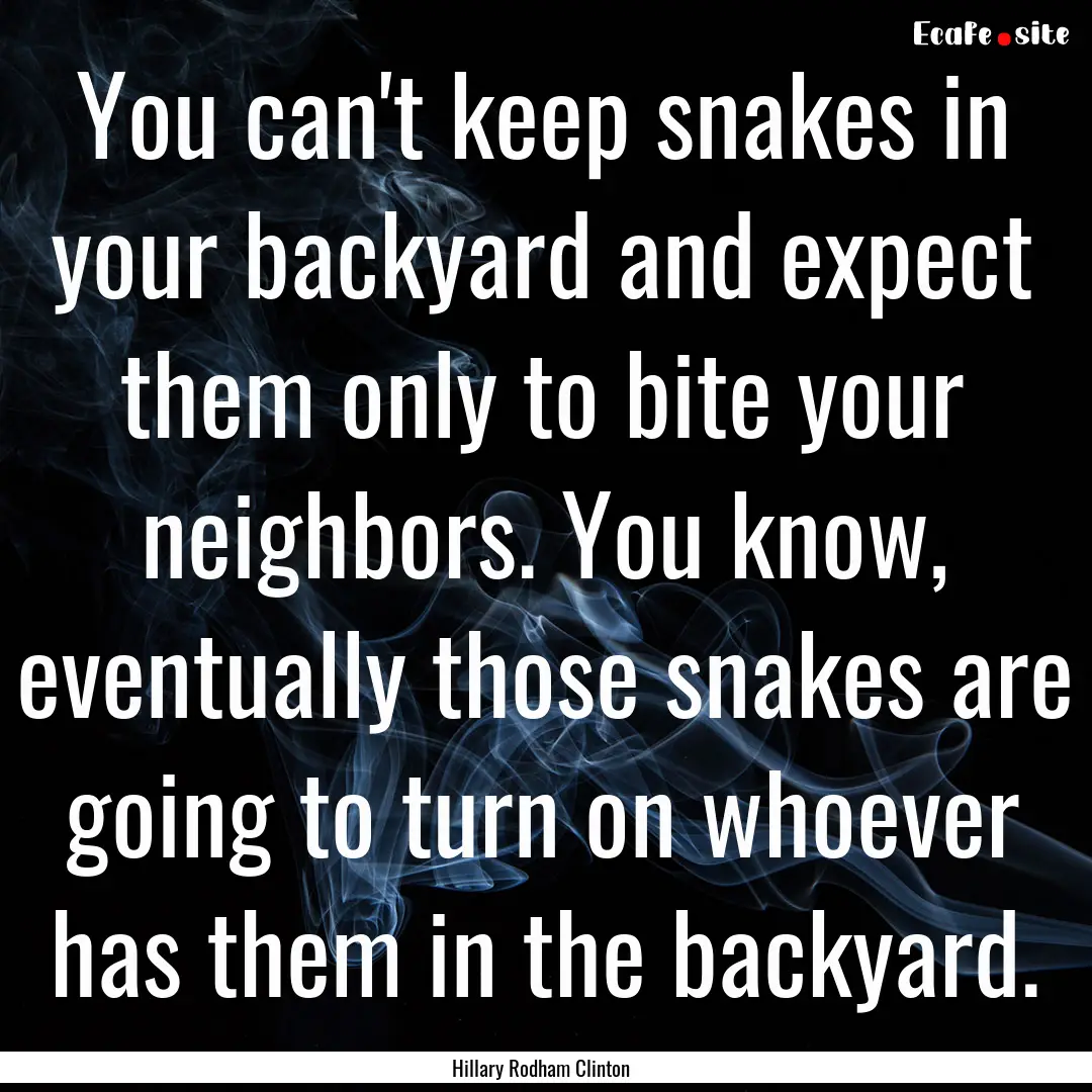 You can't keep snakes in your backyard and.... : Quote by Hillary Rodham Clinton