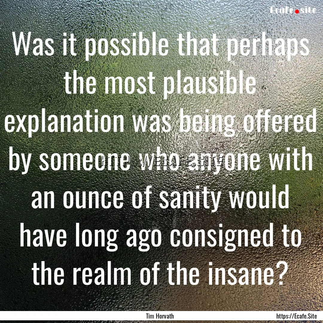 Was it possible that perhaps the most plausible.... : Quote by Tim Horvath