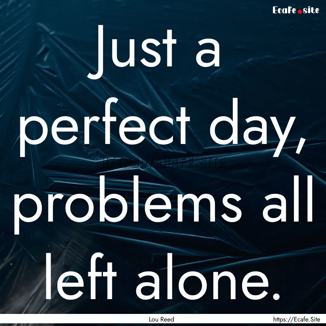 Just a perfect day, problems all left alone..... : Quote by Lou Reed