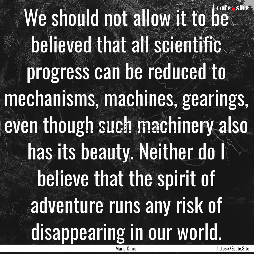 We should not allow it to be believed that.... : Quote by Marie Curie