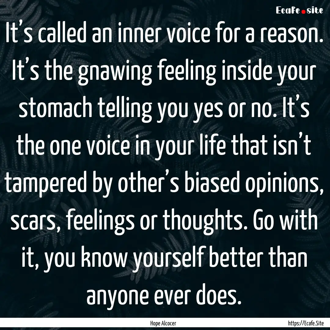 It’s called an inner voice for a reason..... : Quote by Hope Alcocer