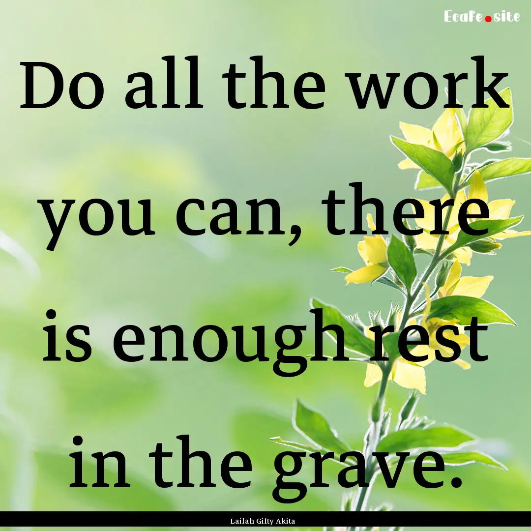 Do all the work you can, there is enough.... : Quote by Lailah Gifty Akita