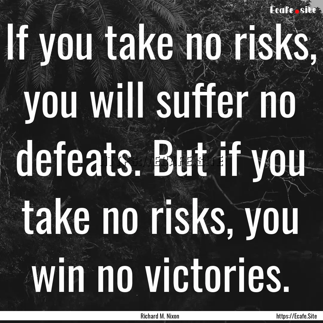 If you take no risks, you will suffer no.... : Quote by Richard M. Nixon