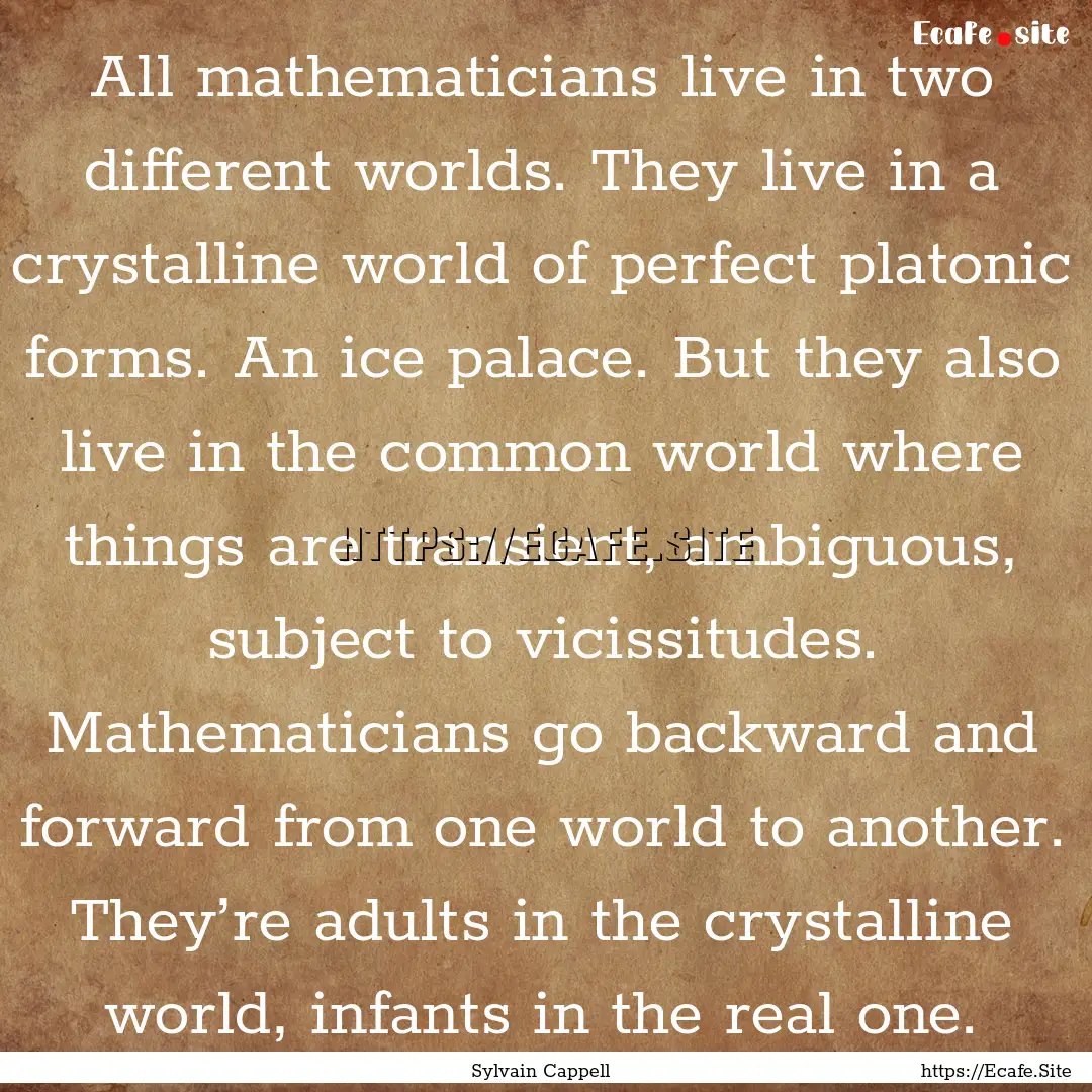 All mathematicians live in two different.... : Quote by Sylvain Cappell