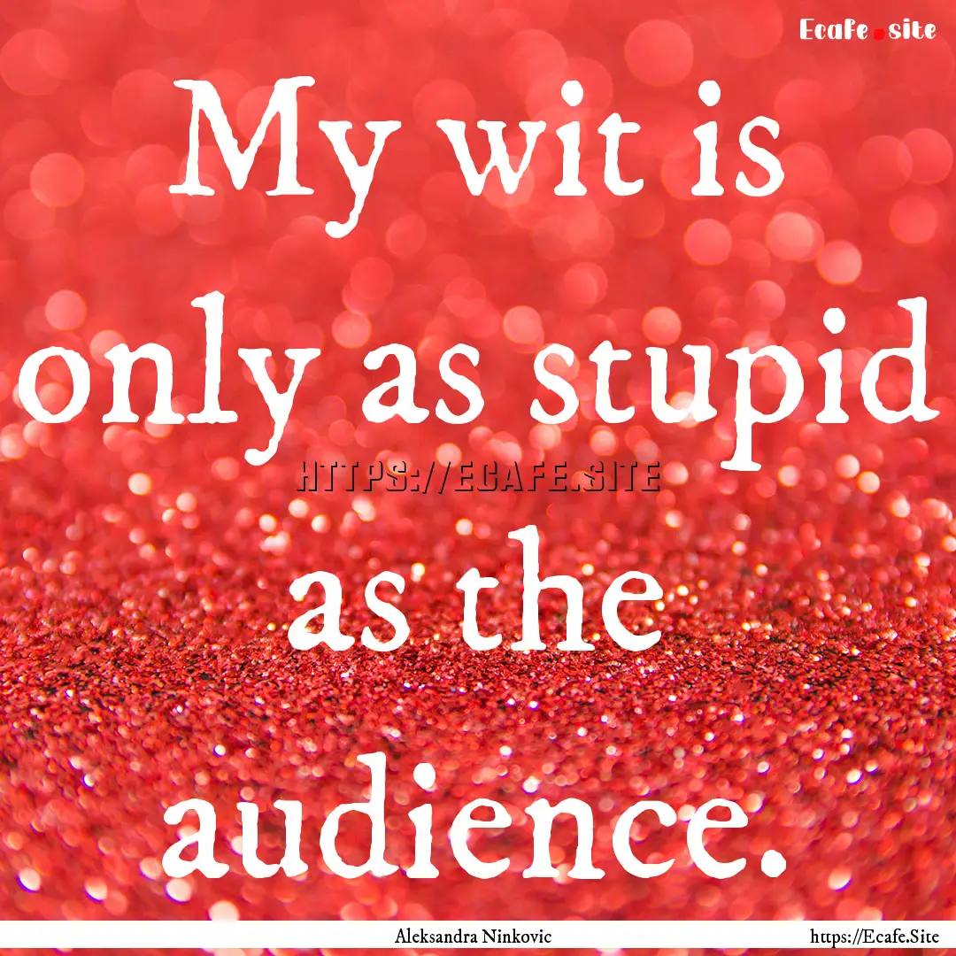 My wit is only as stupid as the audience..... : Quote by Aleksandra Ninkovic