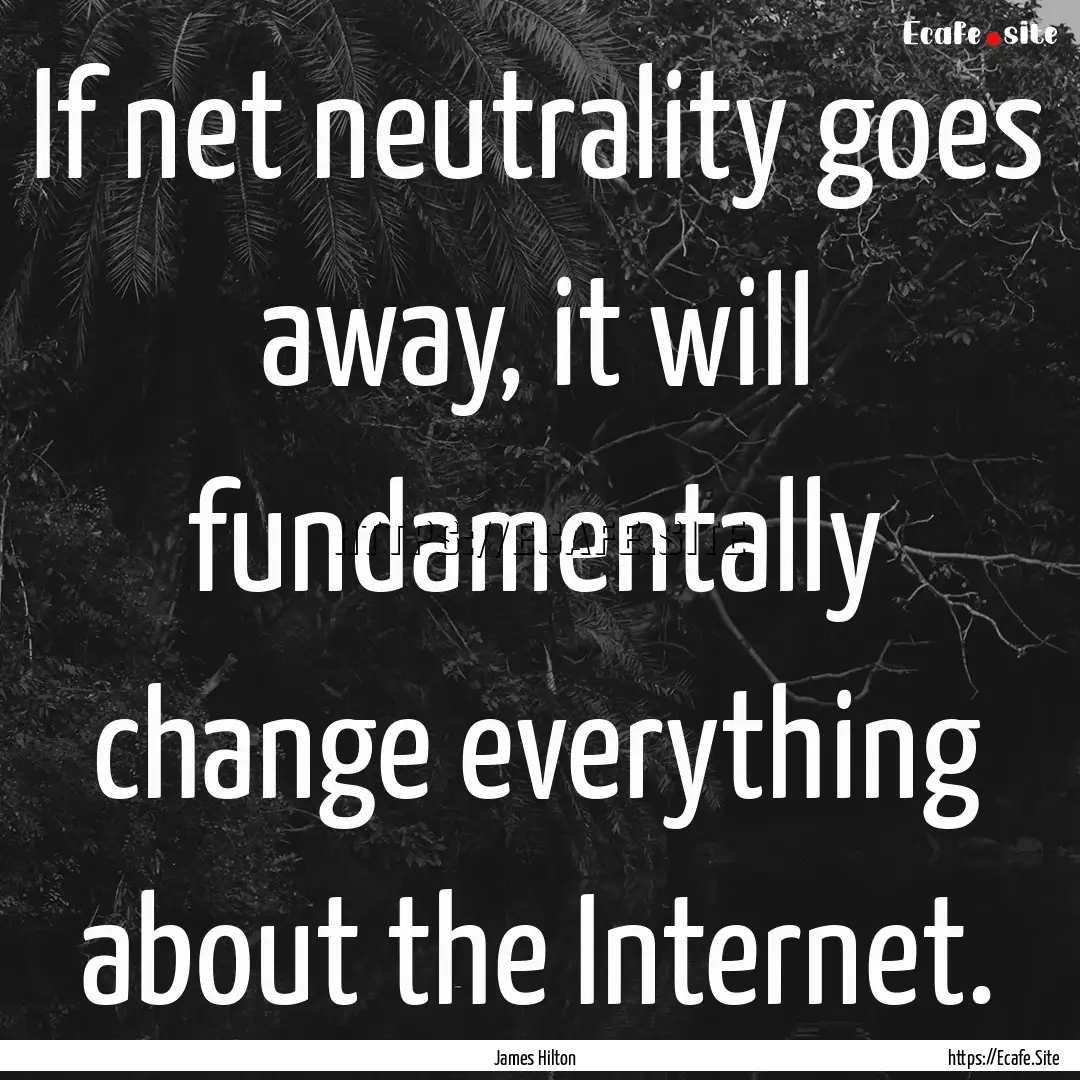 If net neutrality goes away, it will fundamentally.... : Quote by James Hilton