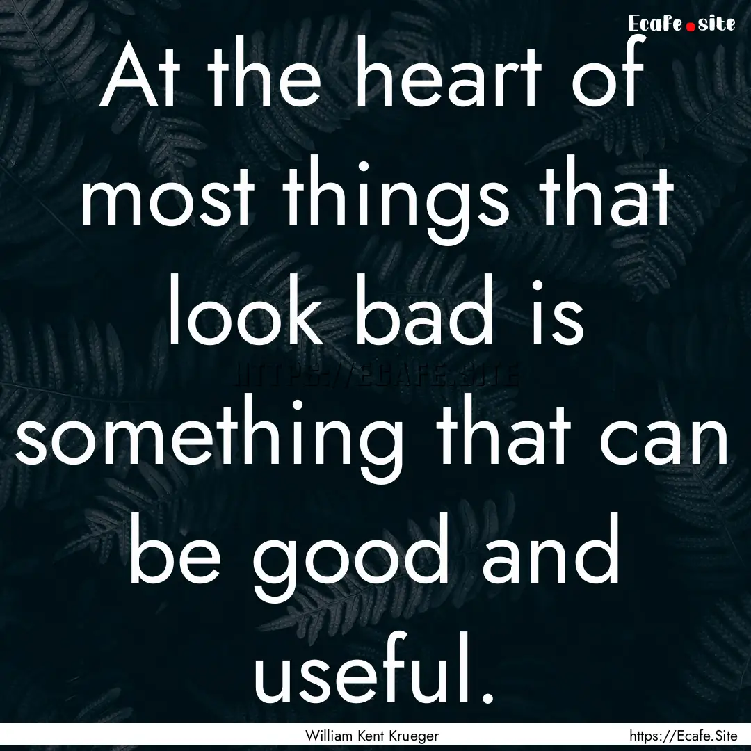 At the heart of most things that look bad.... : Quote by William Kent Krueger