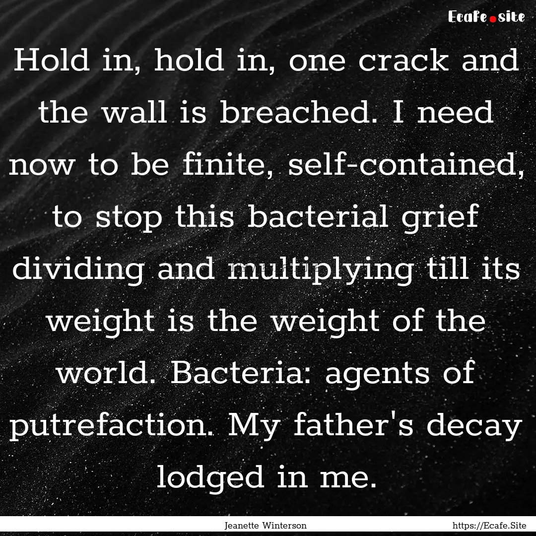 Hold in, hold in, one crack and the wall.... : Quote by Jeanette Winterson