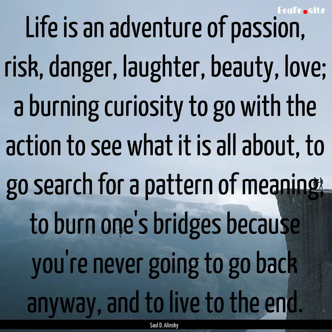 Life is an adventure of passion, risk, danger,.... : Quote by Saul D. Alinsky