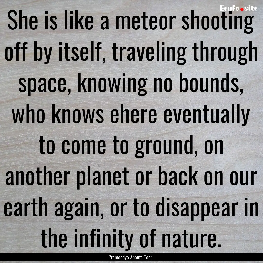 She is like a meteor shooting off by itself,.... : Quote by Pramoedya Ananta Toer