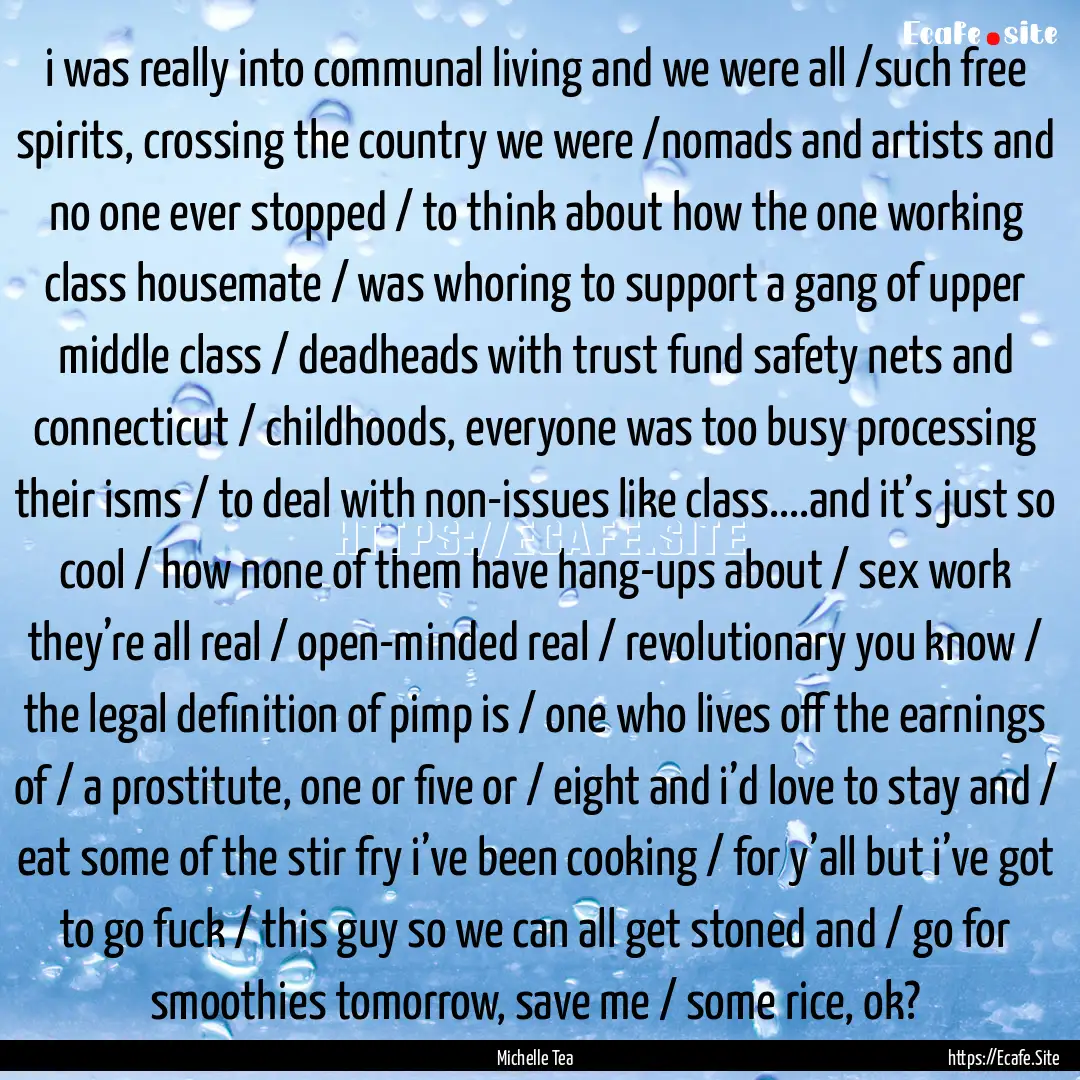 i was really into communal living and we.... : Quote by Michelle Tea