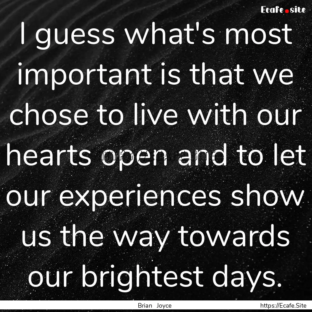 I guess what's most important is that we.... : Quote by Brian Joyce