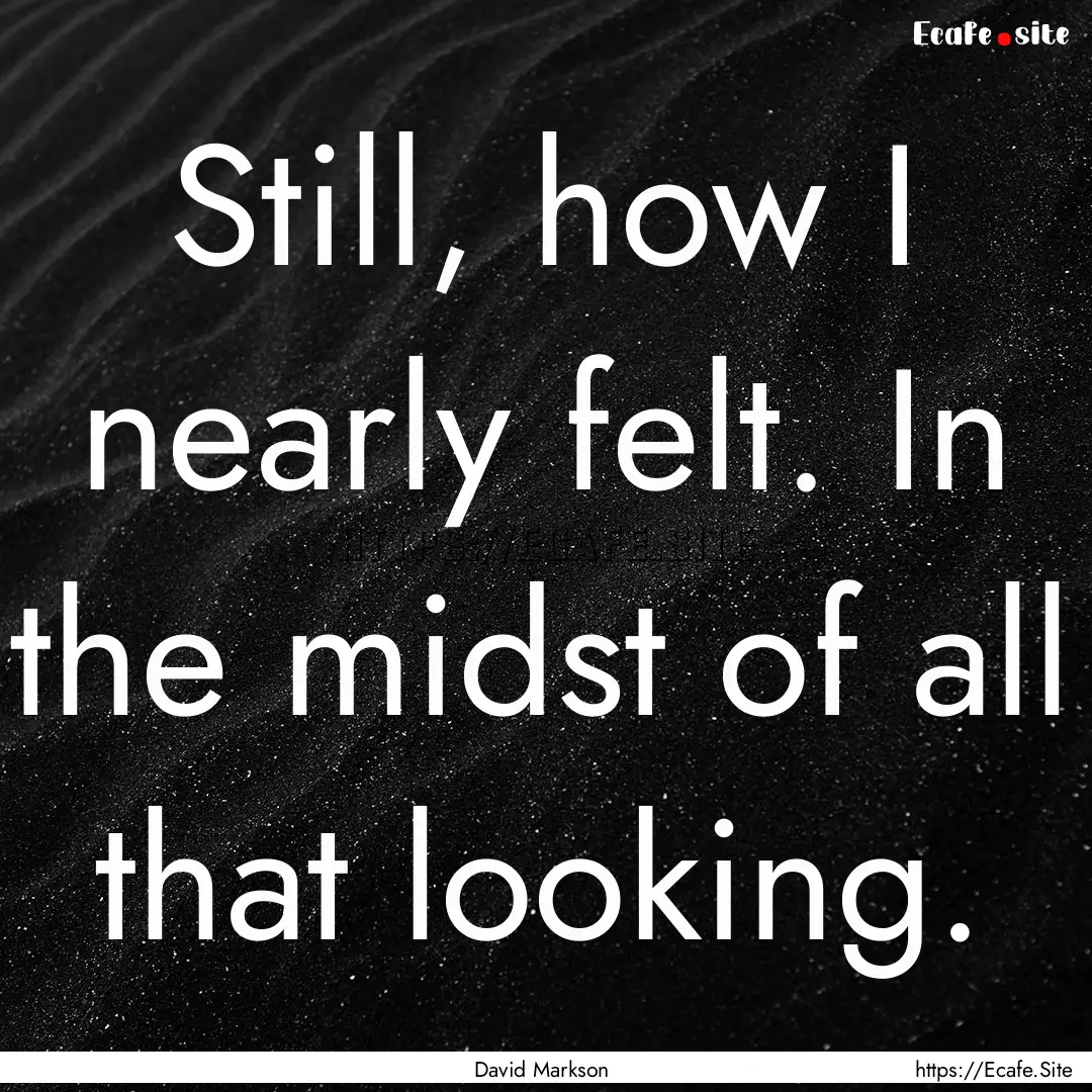 Still, how I nearly felt. In the midst of.... : Quote by David Markson