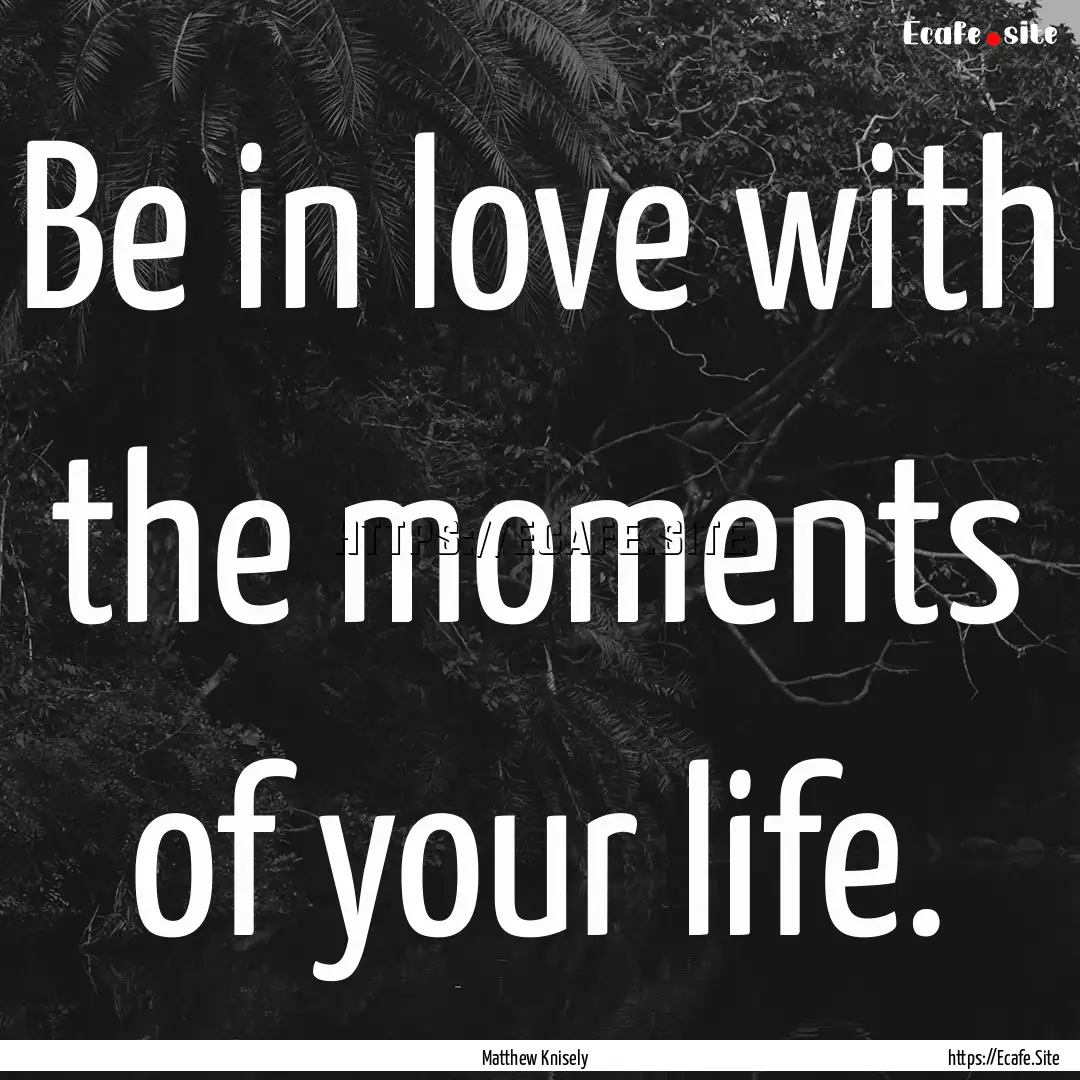 Be in love with the moments of your life..... : Quote by Matthew Knisely