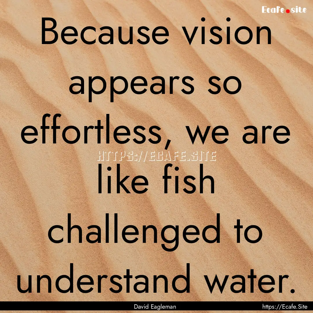 Because vision appears so effortless, we.... : Quote by David Eagleman