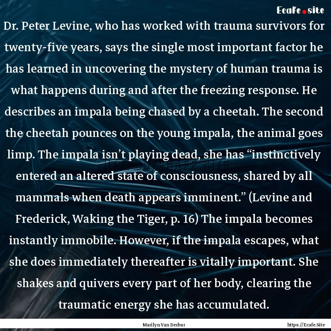 Dr. Peter Levine, who has worked with trauma.... : Quote by Marilyn Van Derbur