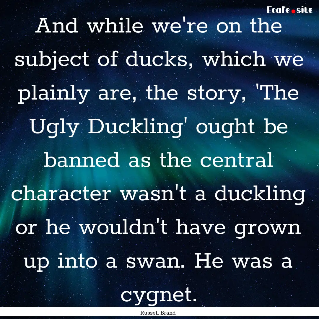 And while we're on the subject of ducks,.... : Quote by Russell Brand