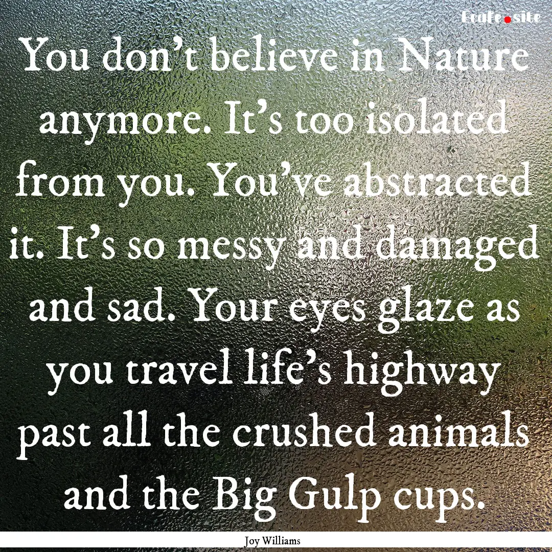 You don't believe in Nature anymore. It's.... : Quote by Joy Williams