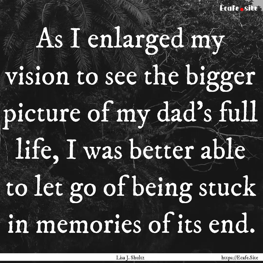 As I enlarged my vision to see the bigger.... : Quote by Lisa J. Shultz