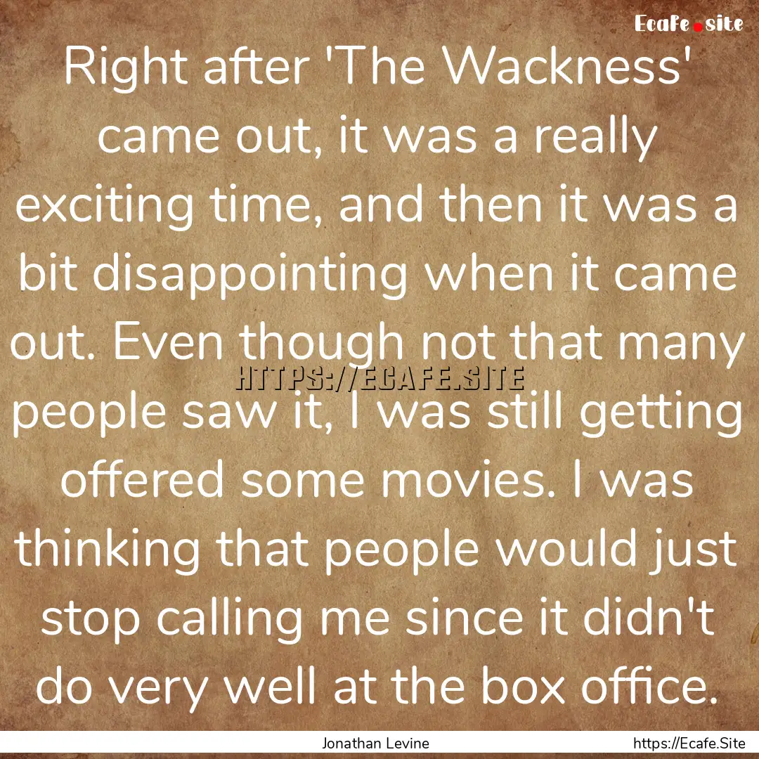 Right after 'The Wackness' came out, it was.... : Quote by Jonathan Levine