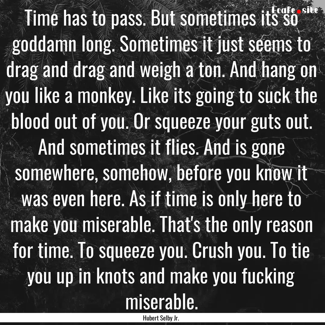 Time has to pass. But sometimes its so goddamn.... : Quote by Hubert Selby Jr.