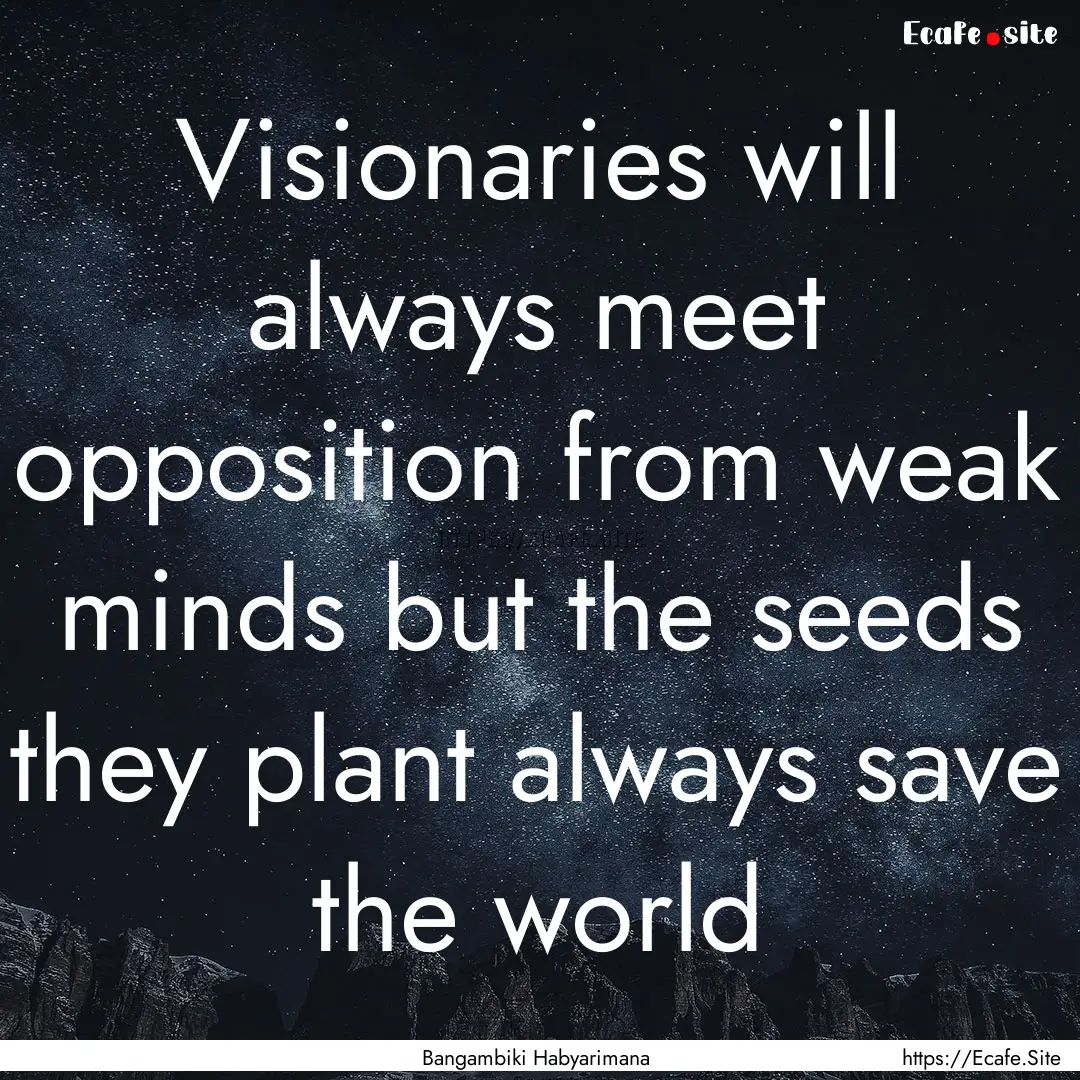 Visionaries will always meet opposition from.... : Quote by Bangambiki Habyarimana