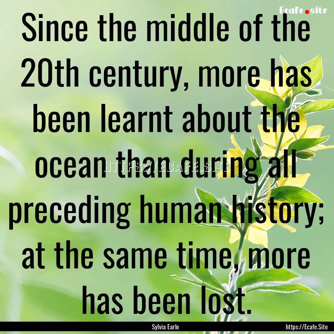 Since the middle of the 20th century, more.... : Quote by Sylvia Earle