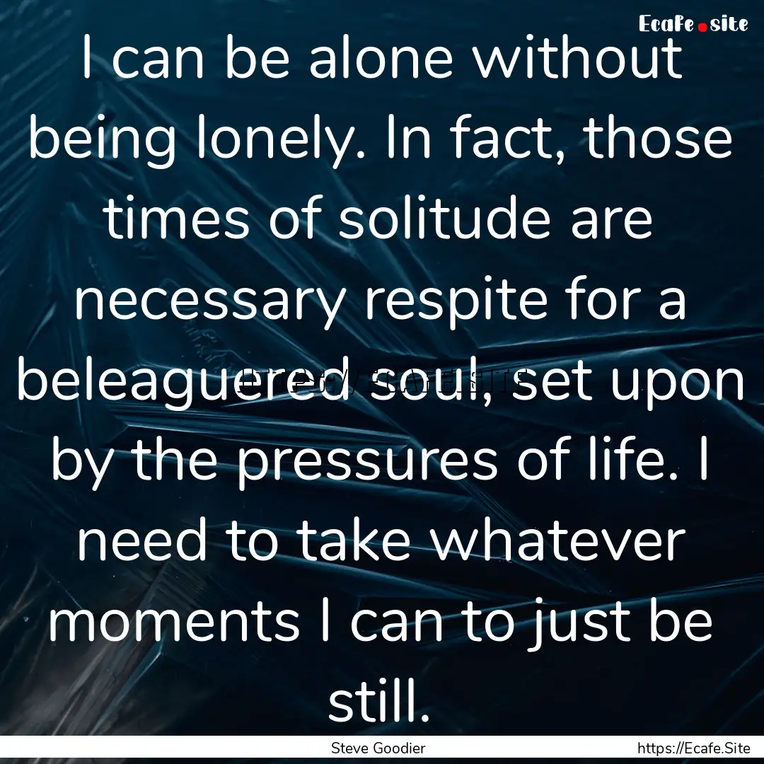 I can be alone without being lonely. In fact,.... : Quote by Steve Goodier