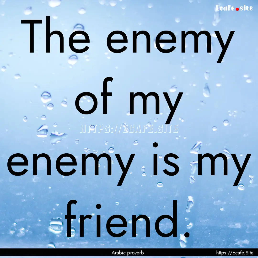 The enemy of my enemy is my friend. : Quote by Arabic proverb