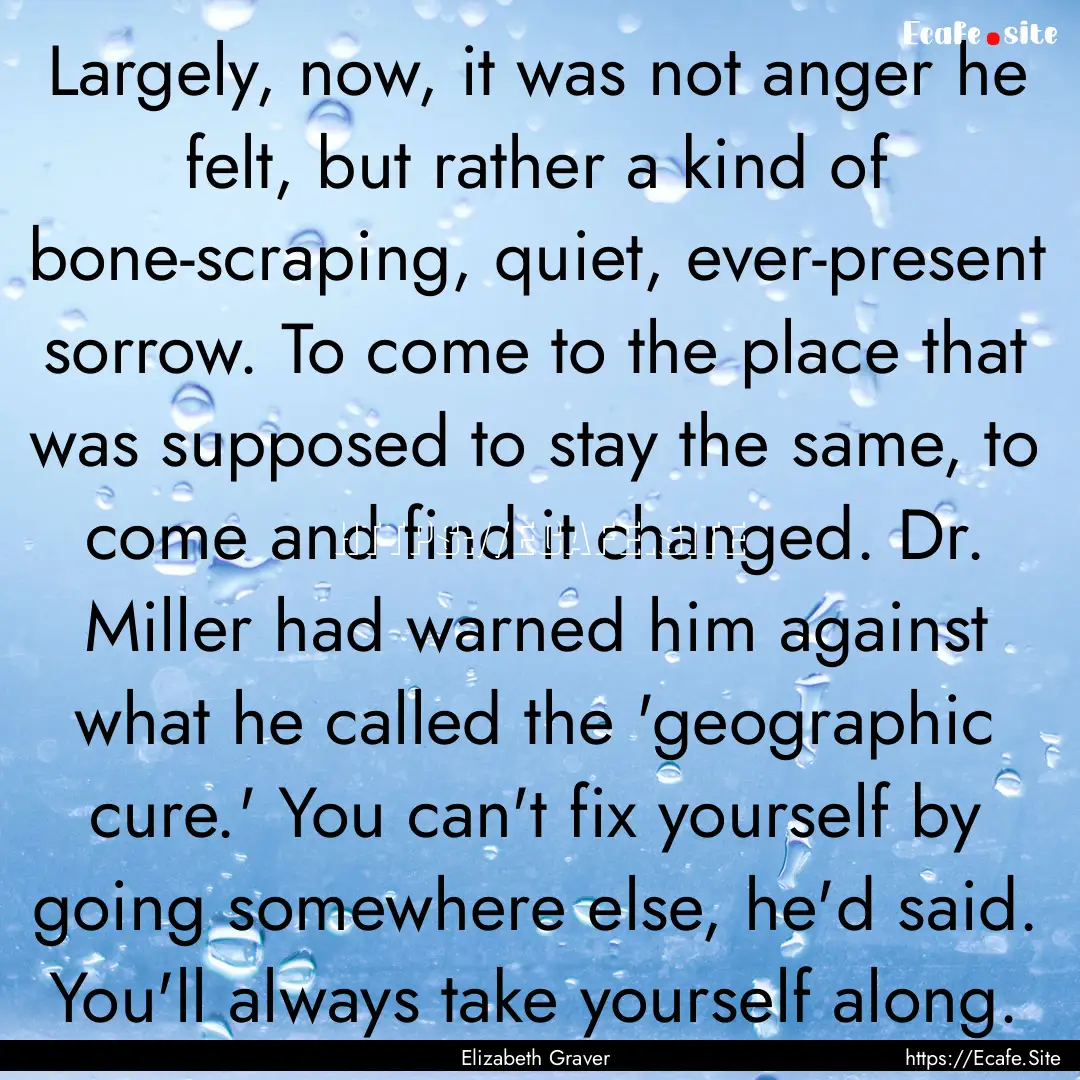 Largely, now, it was not anger he felt, but.... : Quote by Elizabeth Graver