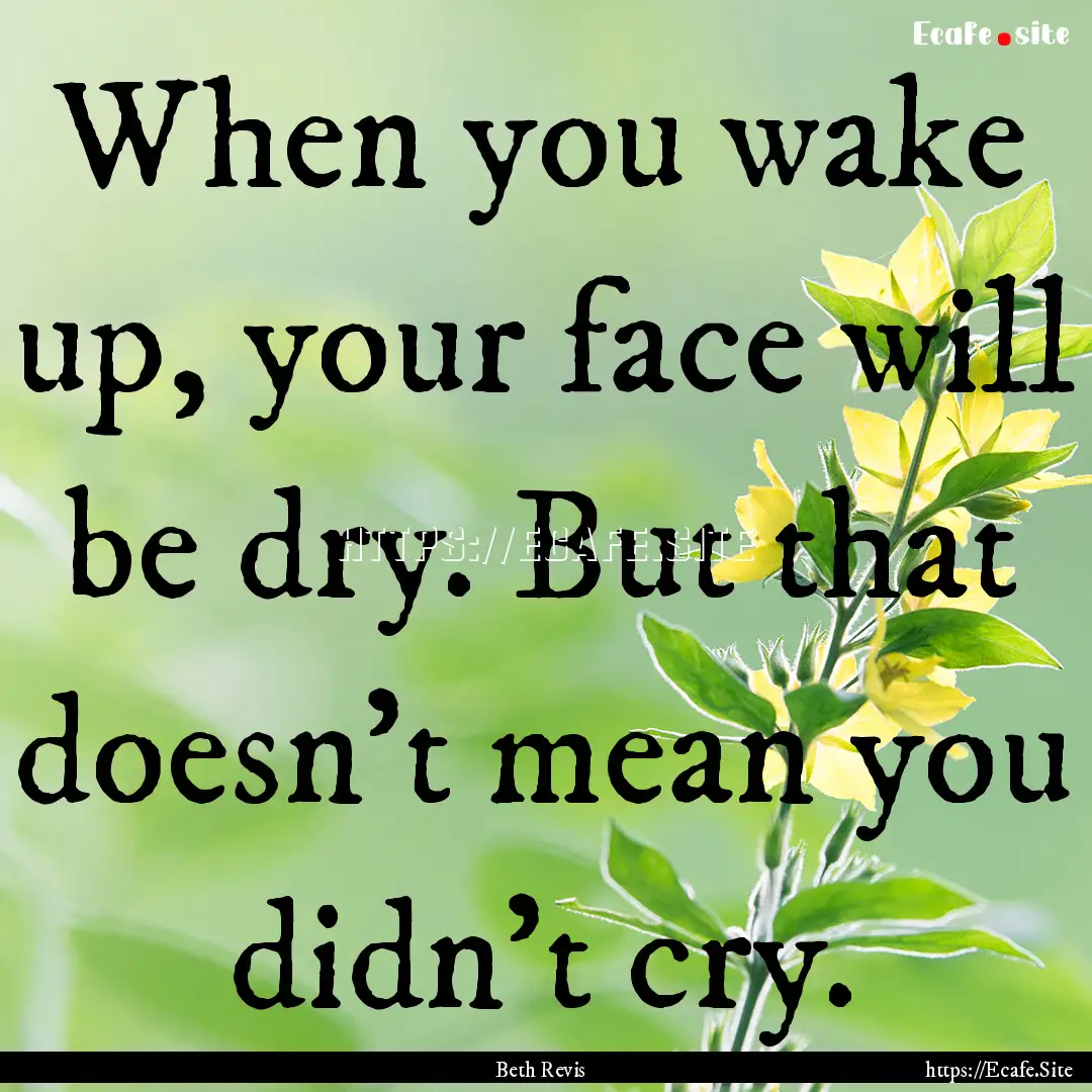 When you wake up, your face will be dry..... : Quote by Beth Revis