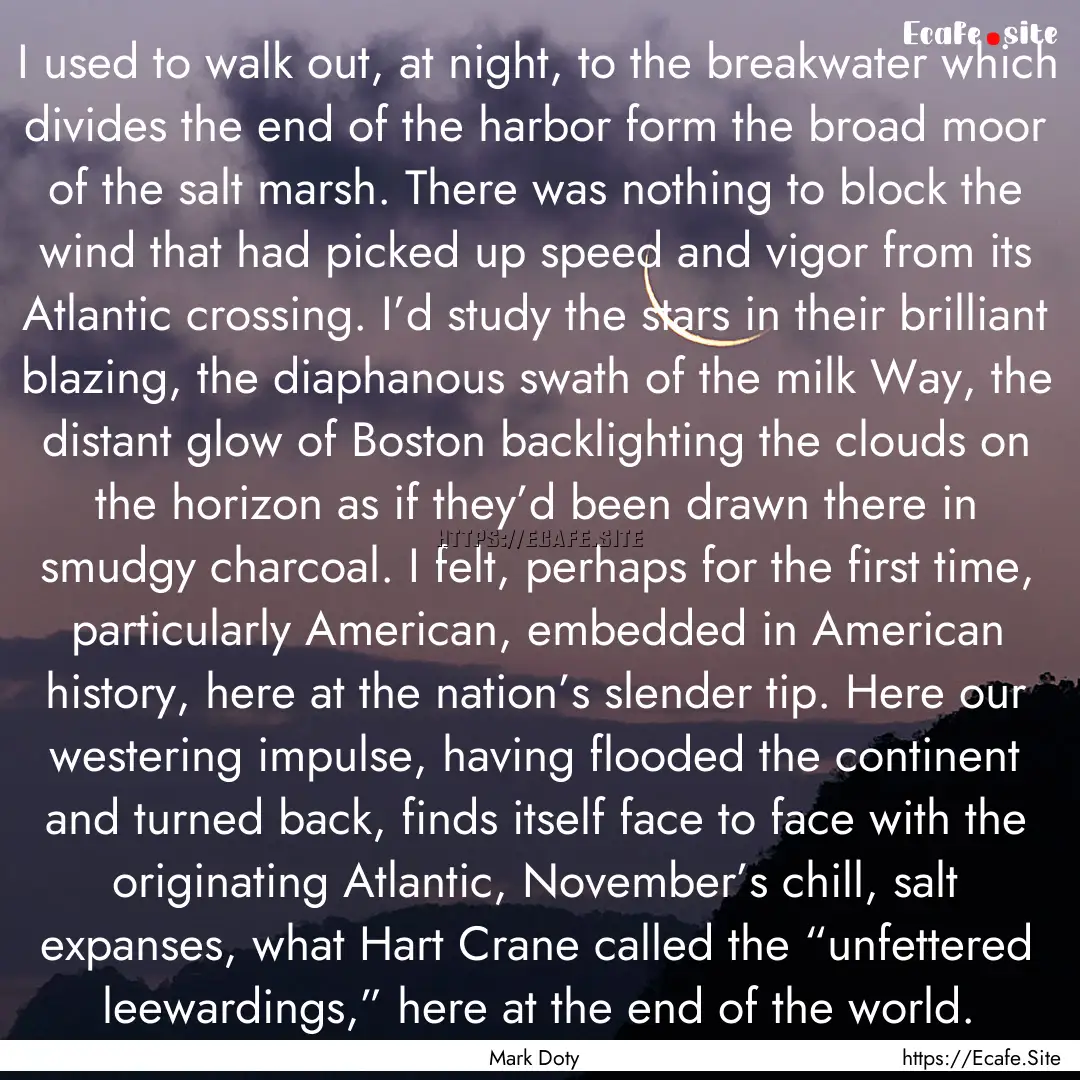 I used to walk out, at night, to the breakwater.... : Quote by Mark Doty