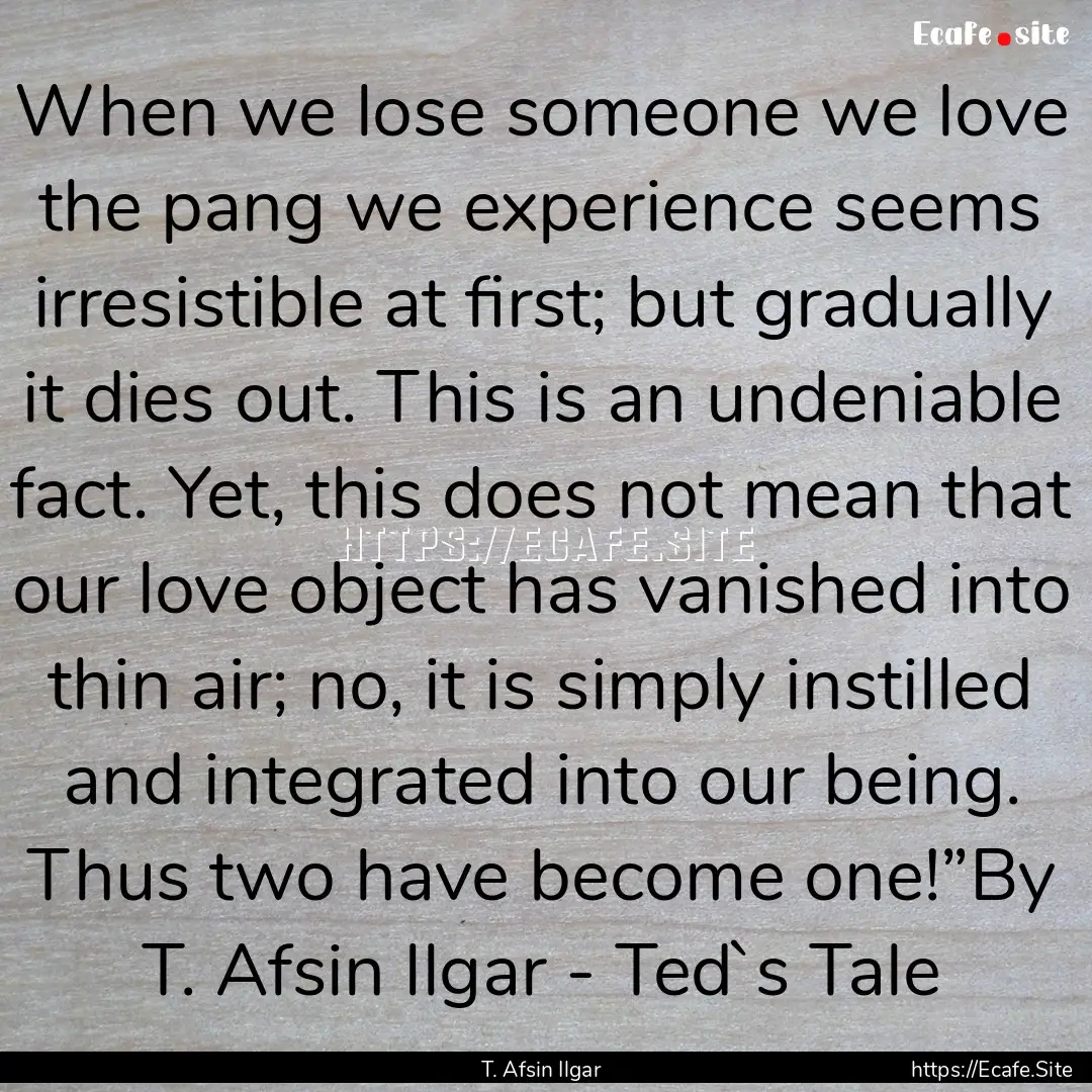 When we lose someone we love the pang we.... : Quote by T. Afsin Ilgar