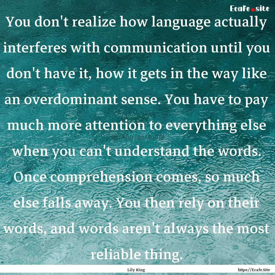 You don't realize how language actually interferes.... : Quote by Lily King