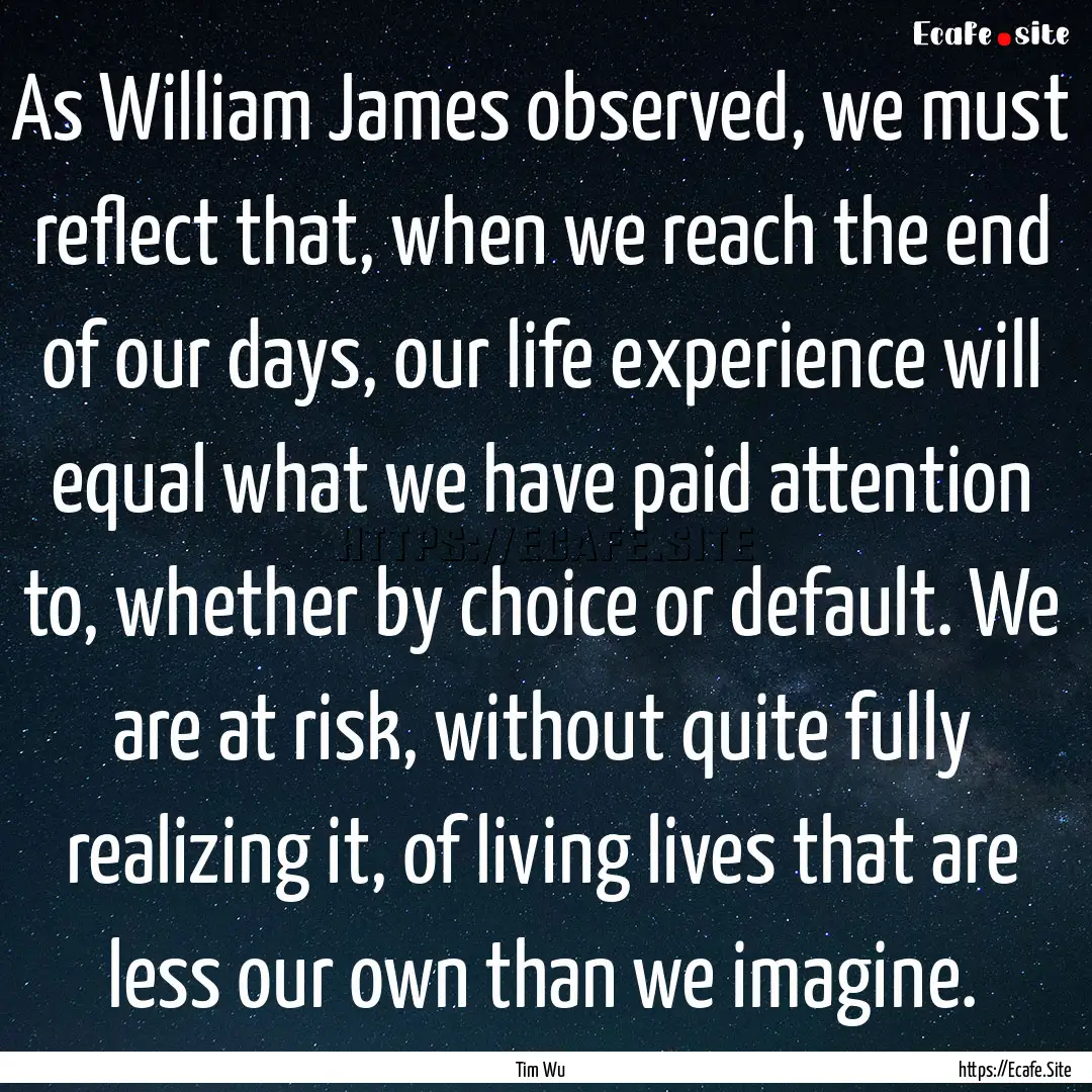 As William James observed, we must reflect.... : Quote by Tim Wu