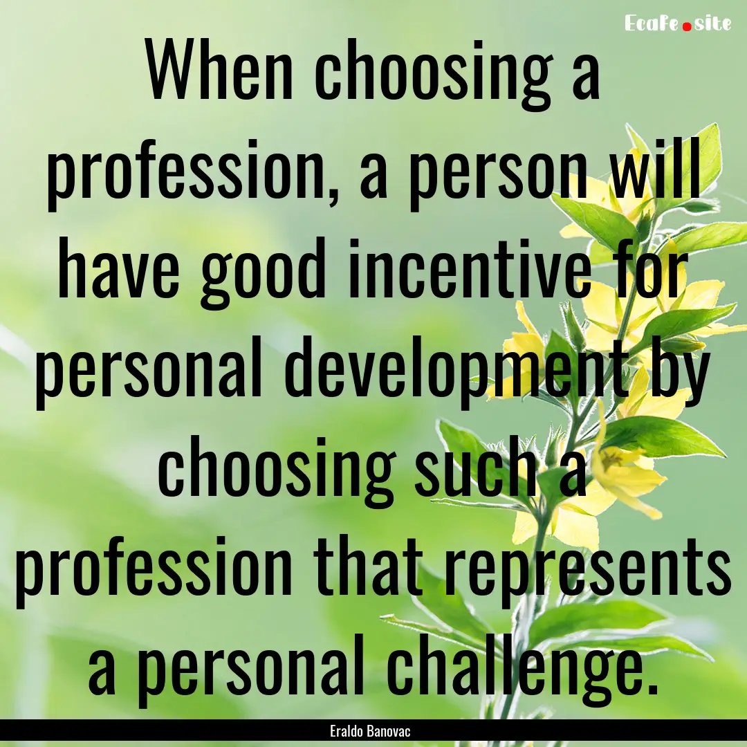 When choosing a profession, a person will.... : Quote by Eraldo Banovac