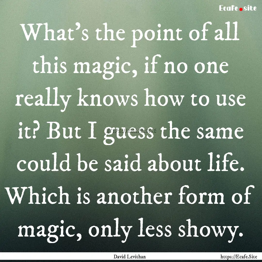 What's the point of all this magic, if no.... : Quote by David Levithan