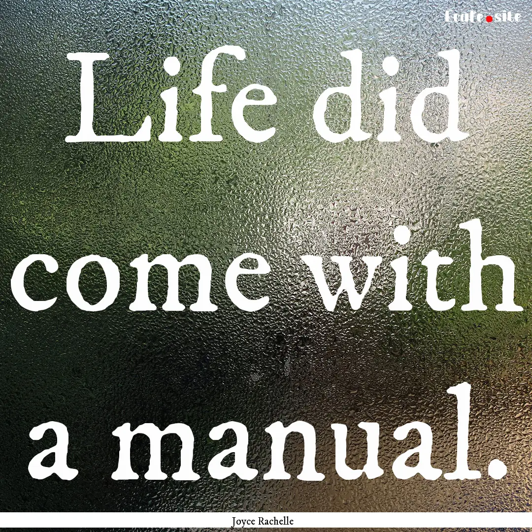 Life did come with a manual. : Quote by Joyce Rachelle