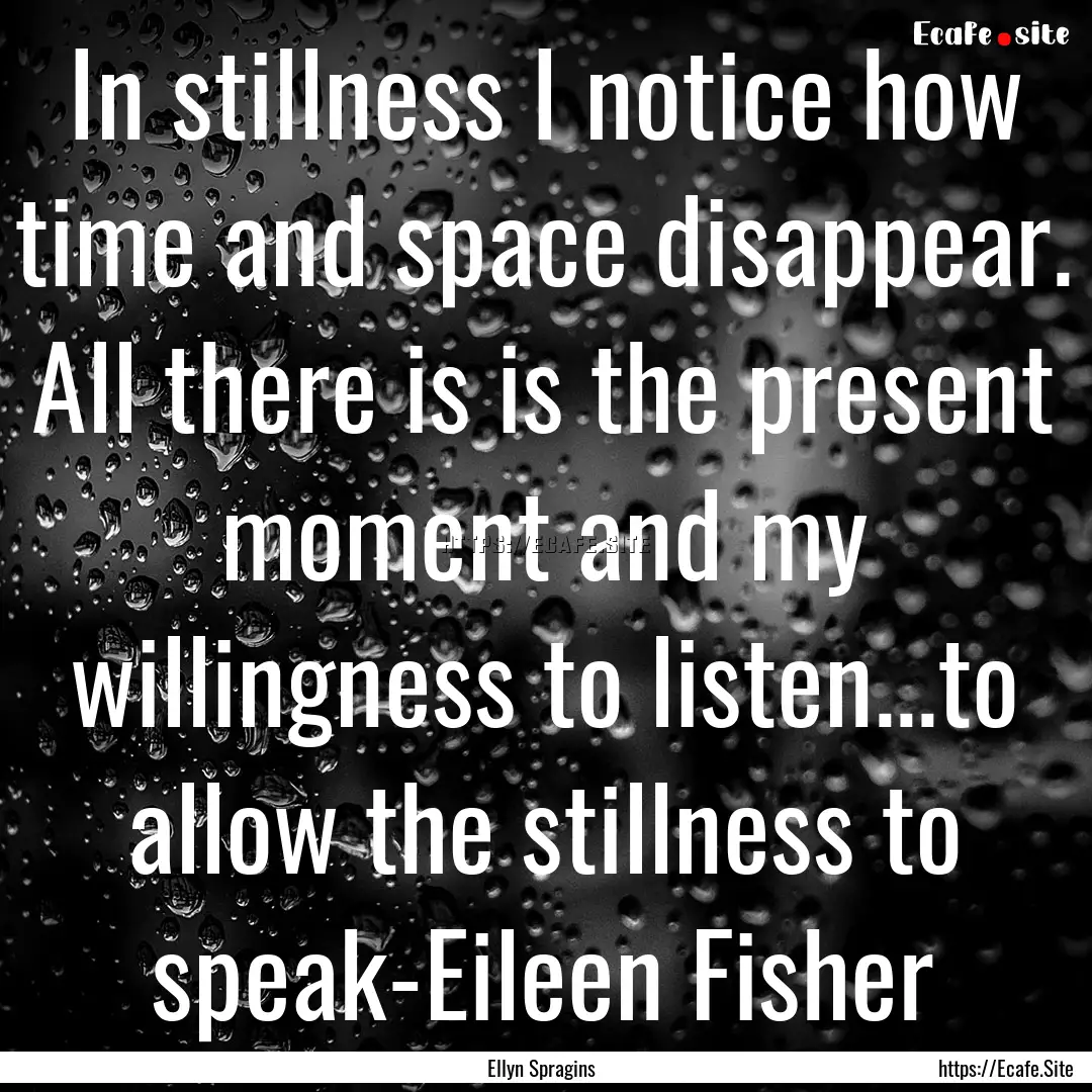 In stillness I notice how time and space.... : Quote by Ellyn Spragins