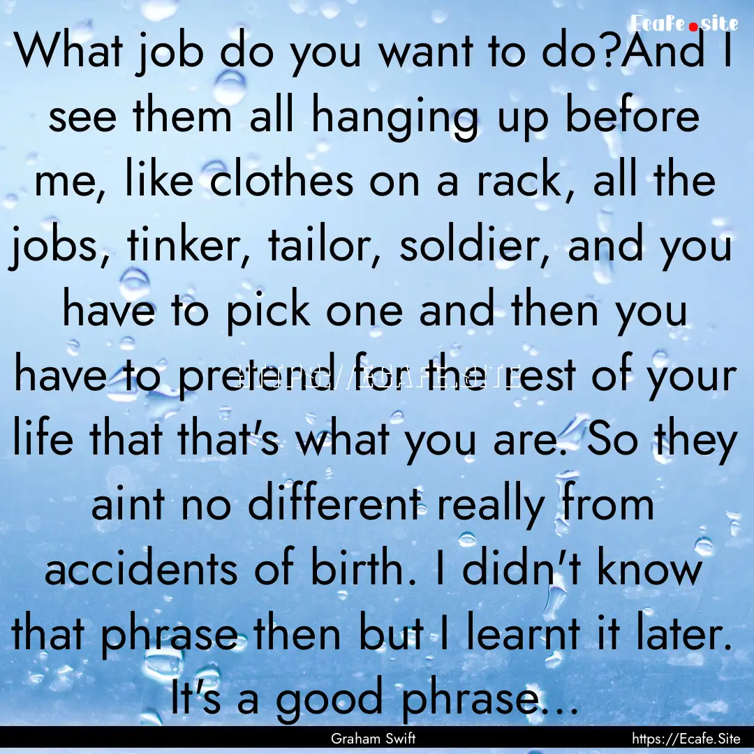 What job do you want to do?And I see them.... : Quote by Graham Swift