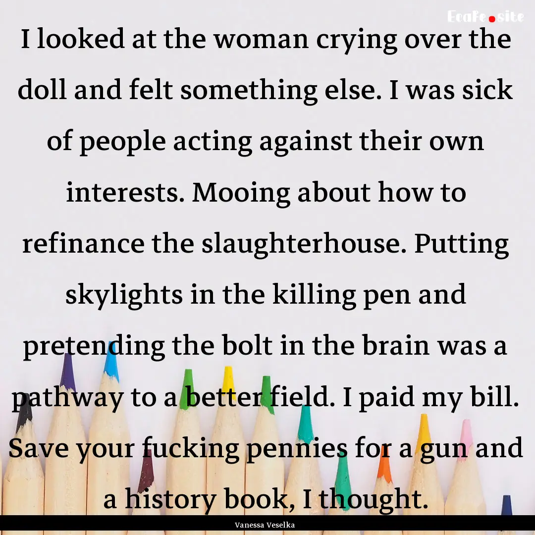 I looked at the woman crying over the doll.... : Quote by Vanessa Veselka