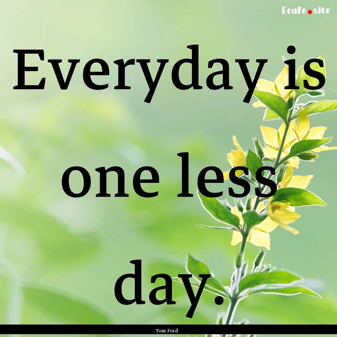 Everyday is one less day. : Quote by Tom Ford