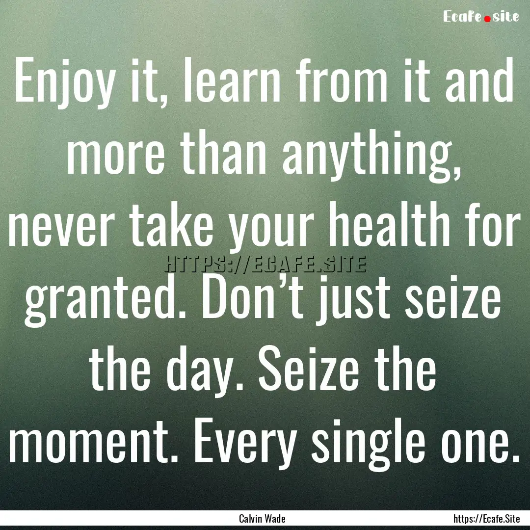 Enjoy it, learn from it and more than anything,.... : Quote by Calvin Wade