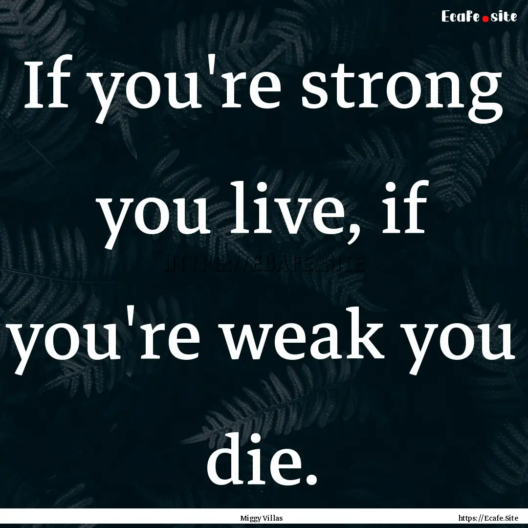 If you're strong you live, if you're weak.... : Quote by Miggy Villas