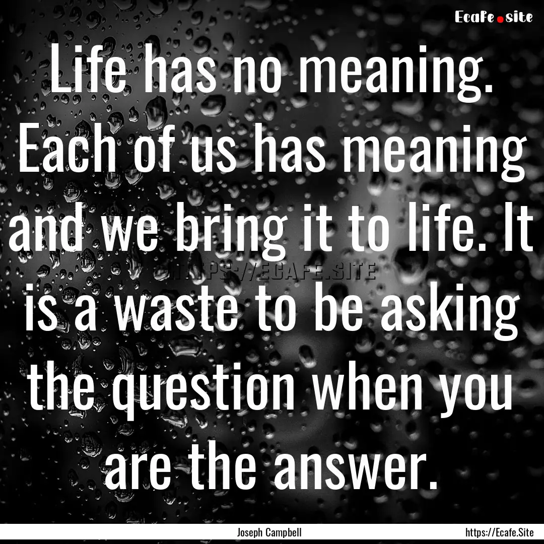 Life has no meaning. Each of us has meaning.... : Quote by Joseph Campbell