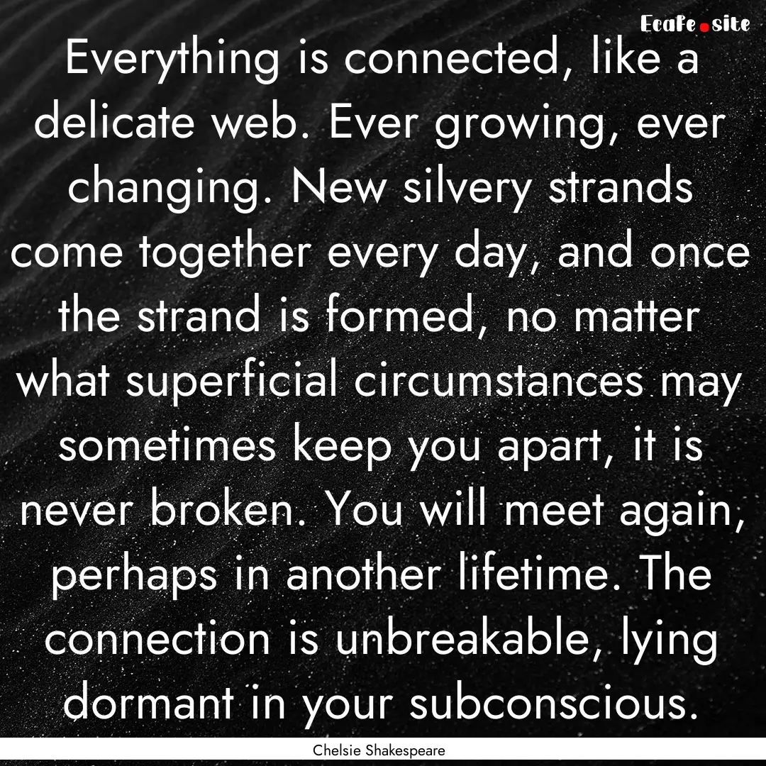 Everything is connected, like a delicate.... : Quote by Chelsie Shakespeare