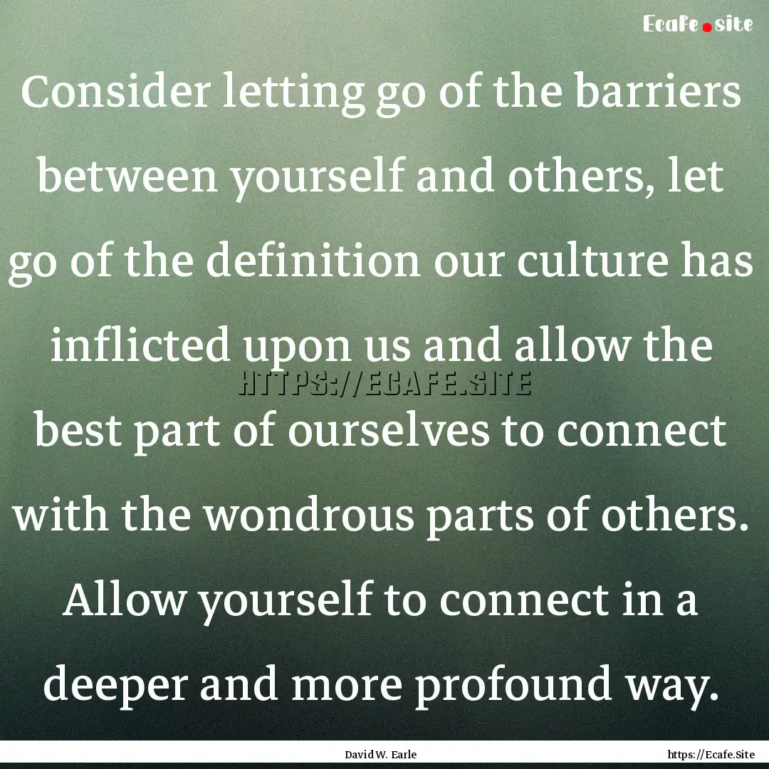 Consider letting go of the barriers between.... : Quote by David W. Earle