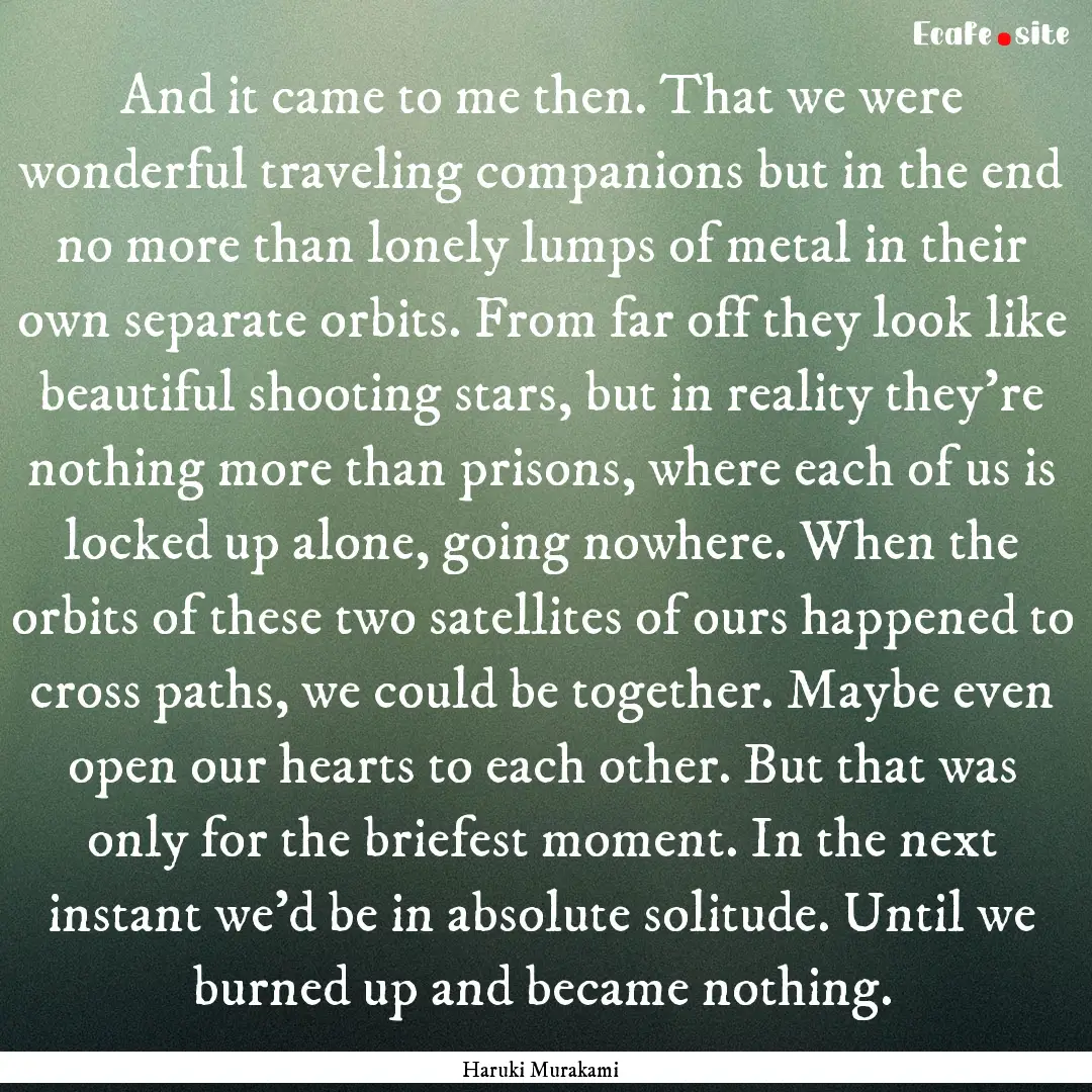 And it came to me then. That we were wonderful.... : Quote by Haruki Murakami